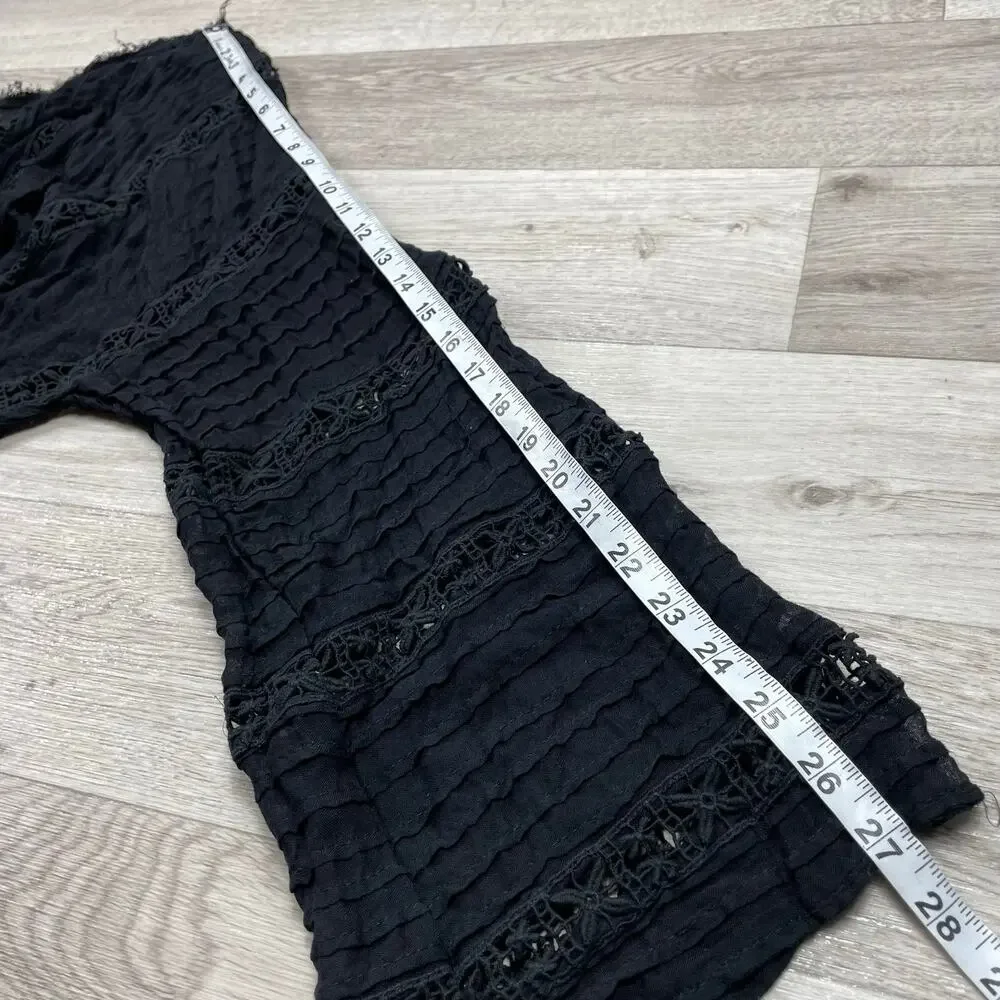 🔥Free People Willow Kimono Black With Lace Open Front XS/S Festival Boho Witchy